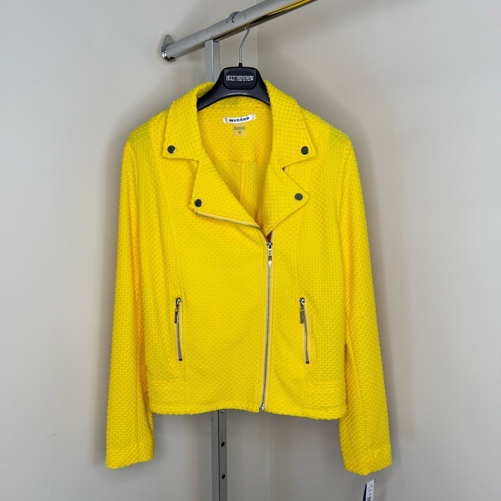 Peter Nygard Yellow Textured Moto Jacket Boutique Exclusive Made in Egypt Size M